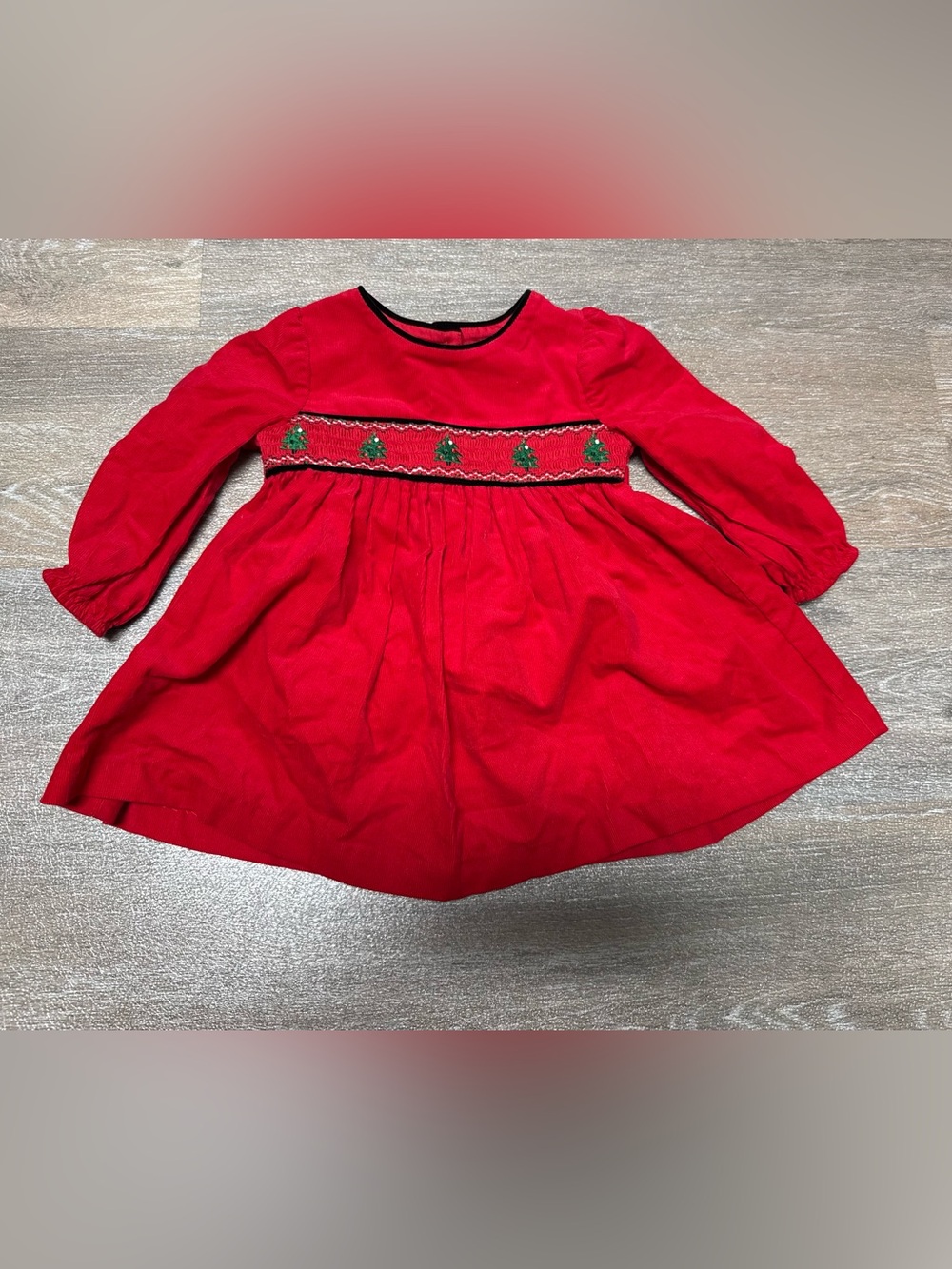 NWOT Bonnie Baby Red Corduroy Smocked Christmas Tree Dress Bloomers Set 12M